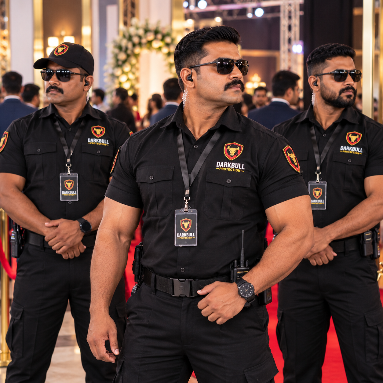 Professional security staff in formal black attire
